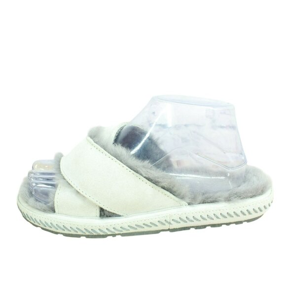 LL Bean White Suede Slip-On Shearling Lined Crisscross Flat Slippers Size 8 M - Picture 1 of 9